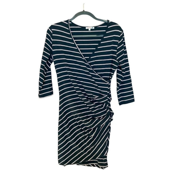 ANTHROPOLOGIE Sundry Fabian Shirt Dress Faux Wrap Gathered Striped Size Medium - Picture 2 of 8